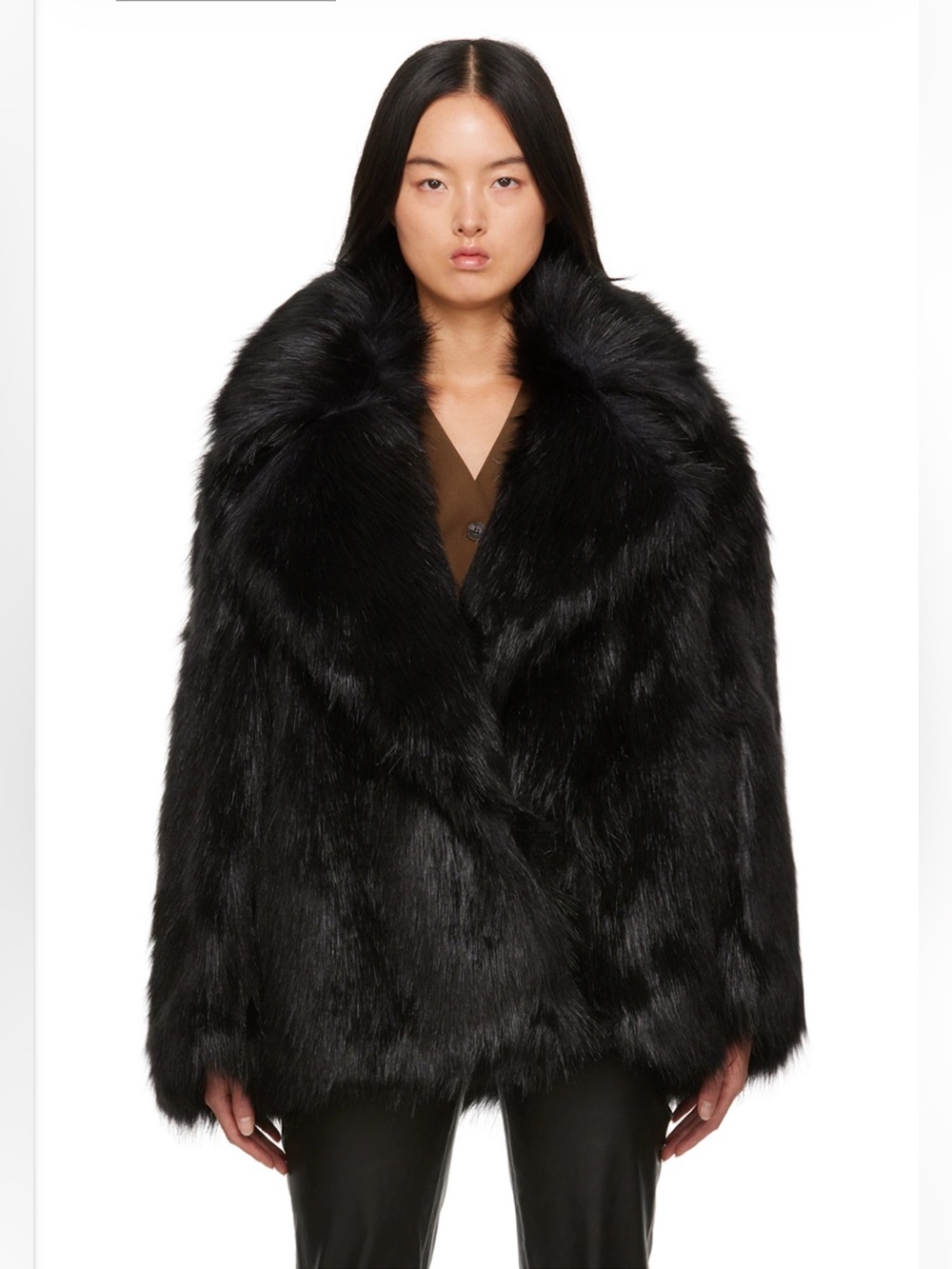 The Frankie Shop Black Fallon Faux-Fur Coat